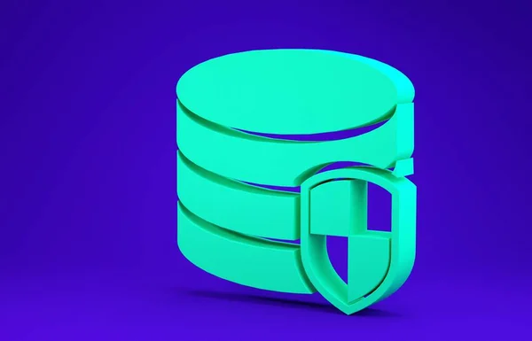 Green Database protection icon isolated on blue background. Secure database icon. Minimalism concept. 3d illustration 3D render — ストック写真