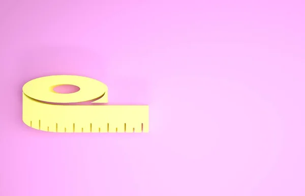 Gelbes Maßband-Symbol isoliert auf rosa Hintergrund. Maßband. Minimalismus-Konzept. 3D Illustration 3D Renderer — Stockfoto