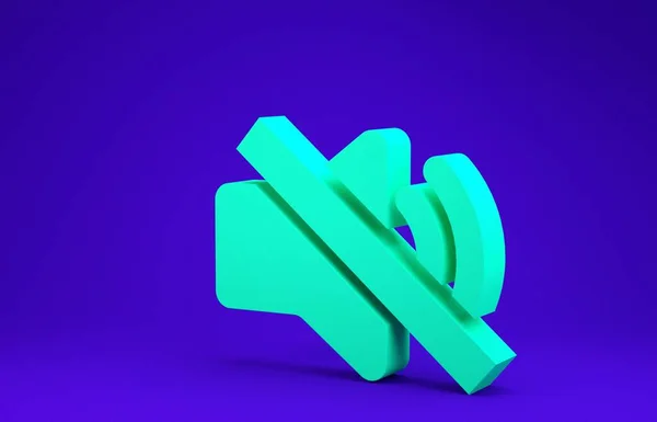 Green Speaker mute icon isolated on blue background. No sound icon. Volume Off symbol. Minimalism concept. 3d illustration 3D render