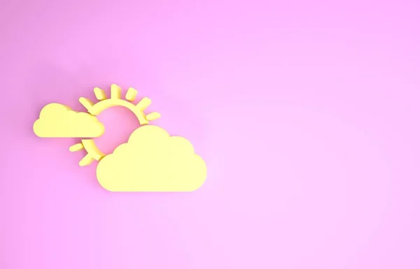 Amarelo Sol e nuvem ícone do tempo isolado no fundo rosa. Conceito de minimalismo. 3D ilustração 3D render — Fotografia de Stock