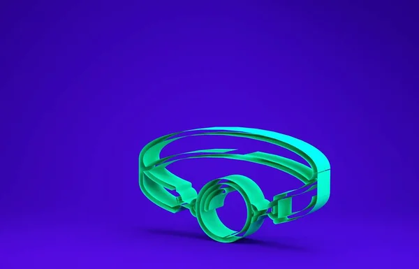 Mordaza bola de silicona verde con un icono de cinturón de cuero aislado sobre fondo azul. Accesorio fetichista. Juguete sexual para hombres y mujeres. Concepto minimalista. 3D ilustración 3D render —  Fotos de Stock