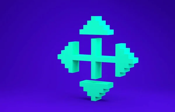 Gröna Pixel pilar i fyra riktningar ikonen isolerad på blå bakgrund. Markören flyttar tecken. Minimalistiskt koncept. 3D-illustration 3D-återgivning — Stockfoto