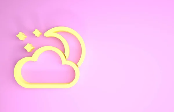 Nube amarilla con luna y estrellas icono aislado sobre fondo rosa. Señal de noche nublada. Sueños del sueño símbolo. Señal de la noche o la cama. Concepto minimalista. 3D ilustración 3D render —  Fotos de Stock