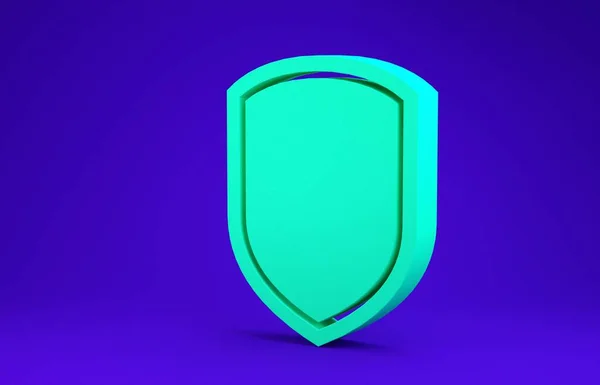 Значок "Зеленый щит" выделен на синем фоне. Знак охранника. Концепция минимализма. 3D-рендеринг — стоковое фото