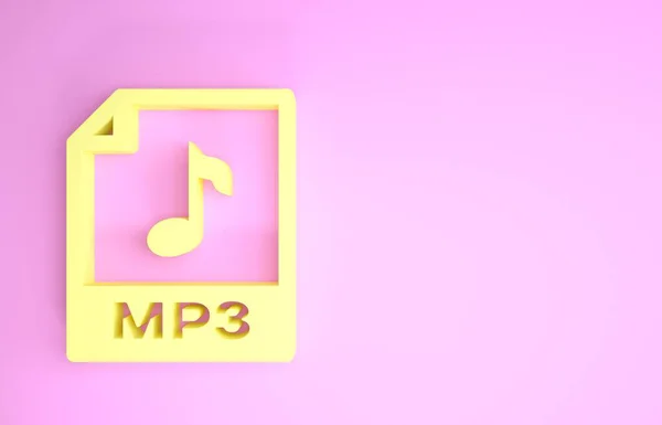 Documento amarillo del archivo MP3. Descargar icono del botón mp3 aislado sobre fondo rosa. Signo de formato de música Mp3. Símbolo de archivo MP3. Concepto minimalista. 3D ilustración 3D render —  Fotos de Stock