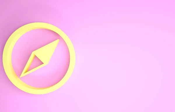 Ikona žluté větrné růže izolovaná na růžovém pozadí. Kompas ikony pro cestování. Návrh navigace. Minimalismus. 3D ilustrace 3D vykreslení — Stock fotografie