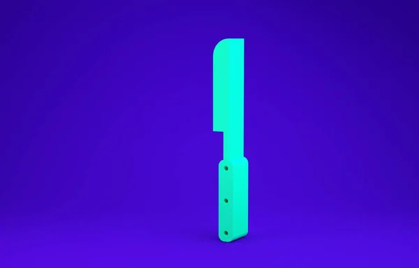 Zelená ikona grilovacího nože izolovaná na modrém pozadí. Ikona kuchyňského nože. Podpis BBQ nože. Gril a gril. Minimalismus. 3D ilustrace 3D vykreslení — Stock fotografie
