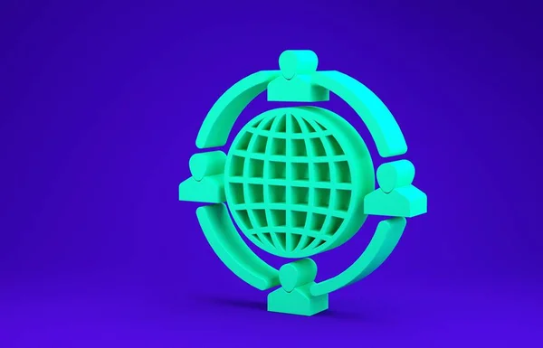 Icono del concepto de externalización verde aislado sobre fondo azul. Firma de cooperación. Idea de trabajo en equipo e inversión. Concepto minimalista. 3D ilustración 3D render — Foto de Stock