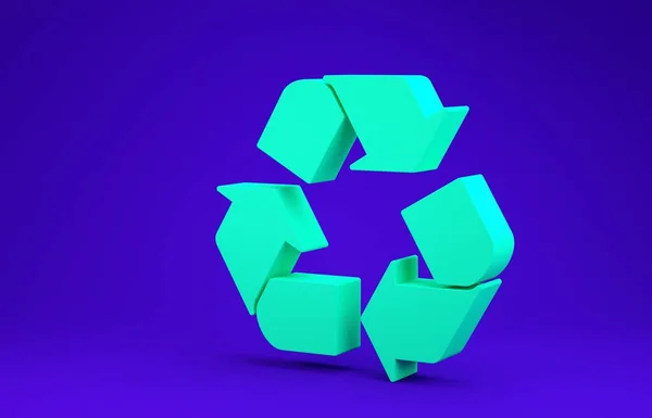 Icono de símbolo de reciclaje verde aislado sobre fondo azul. Icono de flecha circular. El medio ambiente reciclable se vuelve verde. Concepto minimalista. 3D ilustración 3D render —  Fotos de Stock