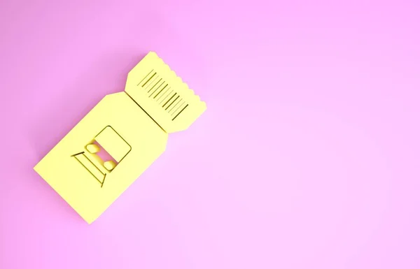 Желтый билет на поезд значок изолирован на розовом фоне. Поездка по железной дороге. Концепция минимализма. 3D-рендеринг — стоковое фото