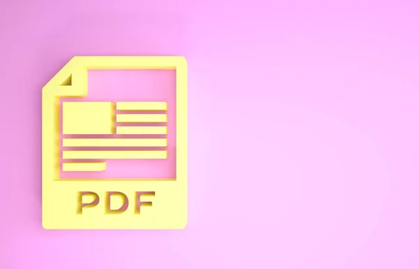 Document PDF jaune. Télécharger icône bouton pdf isolé sur fond rose. Le symbole du fichier PDF. Concept de minimalisme. Illustration 3D rendu 3D — Photo