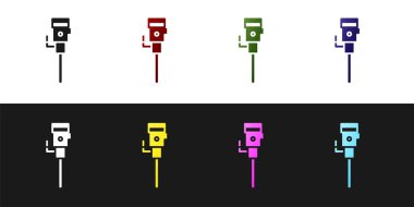 Yapı kaya matkabı simgesini siyah beyaz arkaplanda izole et. Vektör İllüstrasyonu