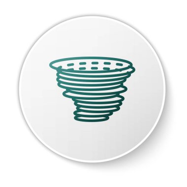 Yeşil Tornado simgesi beyaz arkaplanda izole edildi. Kasırga, kasırga, fırtına bacası, kasırga ya da hortum ikonu. Beyaz daire düğmesi. Vektör İllüstrasyonu