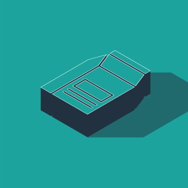 Yeşil arka planda izole edilmiş Isometric yiyecek ikonu. Hayvanlar için yiyecek. Hayvan maması paketi. Vektör İllüstrasyonu