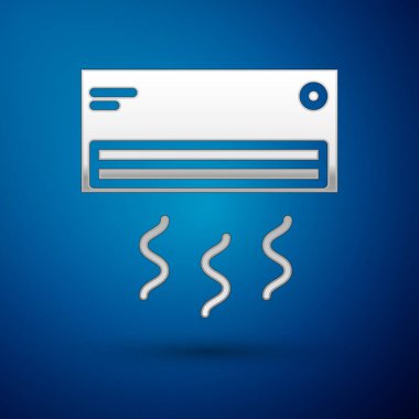 Mavi arka planda gümüş klima simgesi izole edildi. Sistemin havalandırmasını böl. Soğuk ve soğuk iklim kontrol sistemi. Vektör İllüstrasyonu
