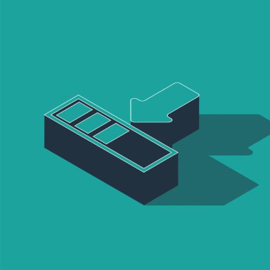 Isometric Yükleme simgesi yeşil arkaplanda izole edildi. İndirme devam ediyor. İlerleme çubuğu simgesi. Vektör İllüstrasyonu