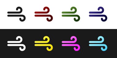 Rüzgar simgesini siyah beyaz arkaplanda izole et. Rüzgarlı bir hava. Vektör İllüstrasyonu