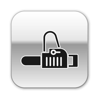 Siyah testere simgesi beyaz arkaplanda izole edildi. Gümüş kare düğme. Vektör İllüstrasyonu