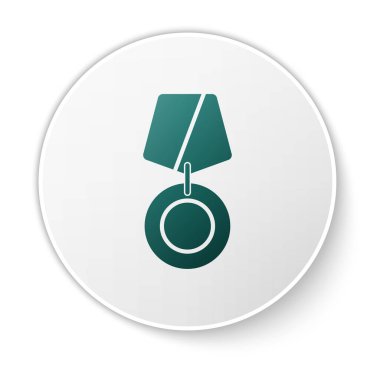 Beyaz arka planda izole edilmiş yeşil askeri ödül ikonu. Ordu işareti. Beyaz daire düğmesi. Vektör İllüstrasyonu