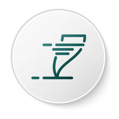 Yeşil Tornado simgesi beyaz arkaplanda izole edildi. Kasırga, kasırga, fırtına bacası, kasırga ya da hortum ikonu. Beyaz daire düğmesi. Vektör İllüstrasyonu