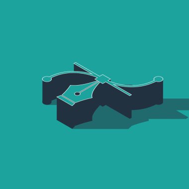 Isometric Bezier eğrisi simgesi yeşil arkaplanda izole edildi. Kalem aracı simgesi. Vektör İllüstrasyonu