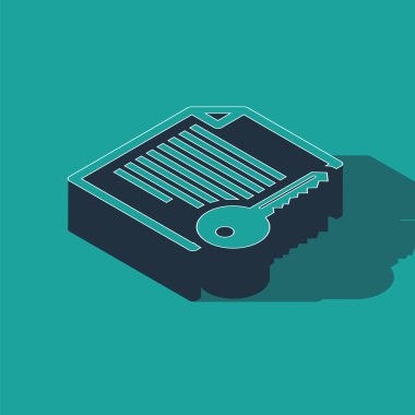 Isometric Smart sözleşme simgesi yeşil arka planda izole edildi. Engelleme teknolojisi, kripto para madenciliği, bitcoin, altsikkeler, dijital para piyasası. Vektör İllüstrasyonu