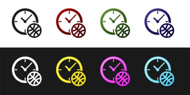 Set Clock with basketball ball inside icon isolated on black and white background. Basketball time. Sport and training. Vector Illustration vector Set Clock with basketball ball inside icon isolated on black and white background. Basketball time. Sport and training. Vector Illustration vector