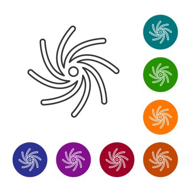 Gri çizgi Tornado simgesi beyaz arkaplanda izole edildi. Kasırga, kasırga, fırtına bacası, kasırga ya da hortum ikonu. Simgeleri renk daire düğmelerine ayarla. Vektör İllüstrasyonu