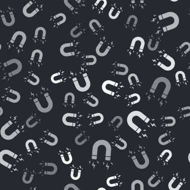 Gri Mıknatıs, simgeyle siyah arka planda izole edilmiş. At nalı mıknatısı, manyetizma, manyetizma, çekim işareti. Vektör İllüstrasyonu