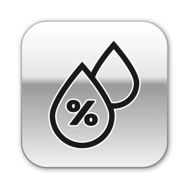 Siyah Su damla yüzdesi simgesi beyaz arka plan üzerinde izole. Nem analizi. Gümüş kare düğme. Vektör İllüstrasyonu