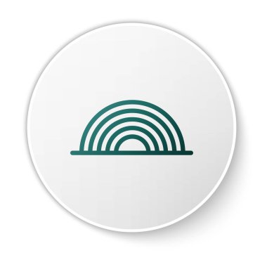 Beyaz arkaplanda izole edilmiş bulutlu yeşil gökkuşağı. Beyaz daire düğmesi. Vektör İllüstrasyonu