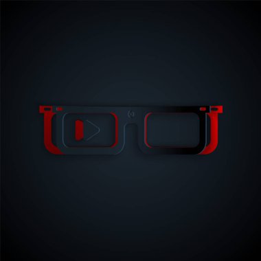 Siyah arkaplanda izole edilmiş gözlük simgesine monte edilmiş akıllı gözlükler. Giyilebilir elektronik, akıllı gözlüklü, kameralı ve ekranlı. Kağıt sanatı tarzı. Vektör İllüstrasyonu