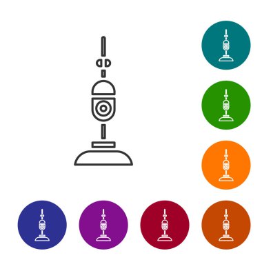 Gri çizgi elektrikli süpürge ikonu beyaz arka planda izole edildi. Simgeleri renk daire düğmelerine ayarla. Vektör İllüstrasyonu