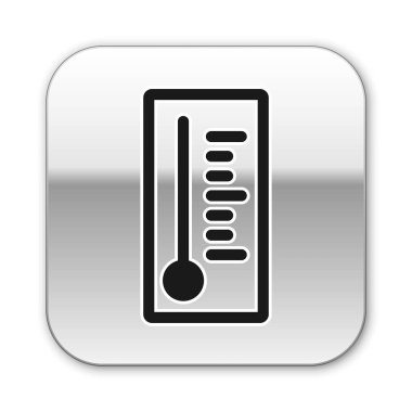Siyah Meteoroloji termometresi beyaz zeminde izole edilmiş ısı ve soğuk ikonu ölçüyor. Termometre termometresi sıcak ya da soğuk hava gösteriyor. Gümüş kare düğme. Vektör İllüstrasyonu