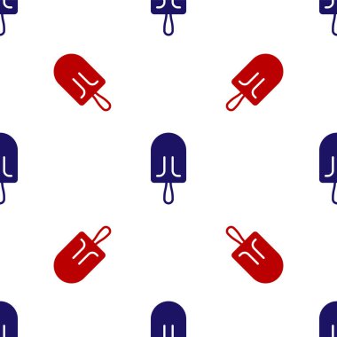 Mavi ve kırmızı dondurma ikonu beyaz arka planda izole edilmiş pürüzsüz desen. Güzel sembol. Vektör İllüstrasyonu