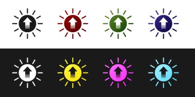 Sunset simgesini siyah ve beyaz arkaplanda izole et. Vektör İllüstrasyonu