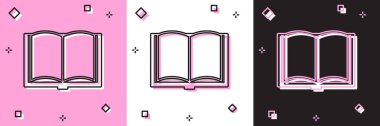 Açık kitap simgesini pembe beyaz ve siyah arkaplanda izole et. Vektör İllüstrasyonu