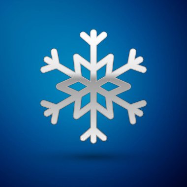 Gümüş Kar Tanesi simgesi mavi arkaplanda izole edildi. Vektör İllüstrasyonu