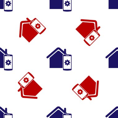 Mavi ve kırmızı akıllı ev - uzaktan kumanda sistemi simgesi beyaz arkaplanda izole edilmiş pürüzsüz desen. Vektör İllüstrasyonu