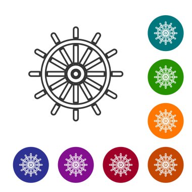 Gri çizgi direksiyon ikonu beyaz arka planda izole edildi. Simgeleri renk daire düğmelerine ayarla. Vektör İllüstrasyonu