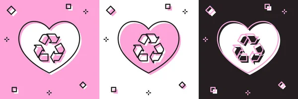 Set Eco friendly heart icon isolated on pink and white, black background. Heart eco recycle nature bio. Environmental concept. Vector Illustration — Stock Vector