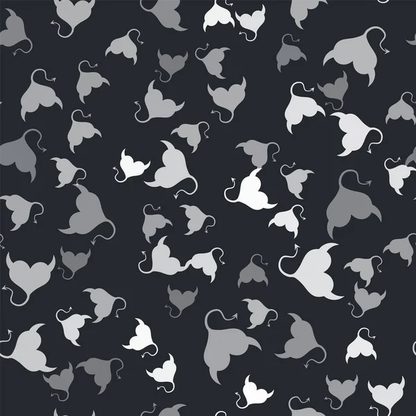 Coração Diabo cinzento com chifres e um ícone de cauda isolado padrão sem costura no fundo preto. Símbolo do dia dos namorados. Ilustração vetorial —  Vetores de Stock
