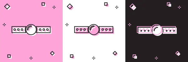 Set Silikon Ball Gag mit einem Ledergürtel Symbol isoliert auf rosa und weißen, schwarzen Hintergrund. Fetisch-Accessoire. Sexspielzeug für Männer und Frauen. Vektorillustration — Stockvektor