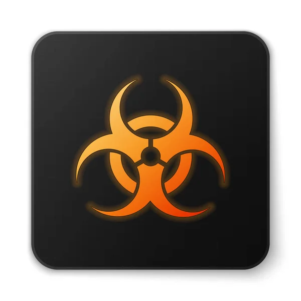 Orange glowing neon Biohazard symbol icon isolated on white background. Black square button. Vector Illustration — Stock Vector