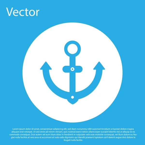 Icono de ancla azul aislado sobre fondo azul. Botón círculo blanco. Ilustración vectorial — Vector de stock