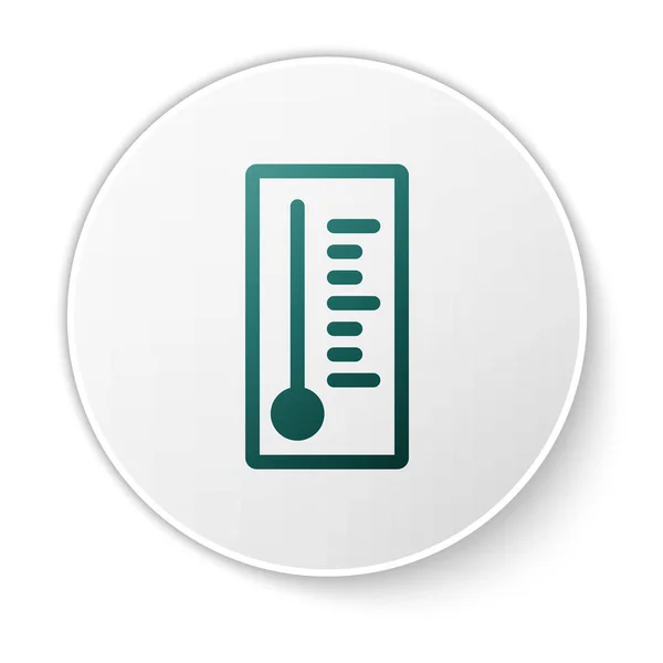 Groene Meteorologie thermometer meten warmte en koude pictogram geïsoleerd op witte achtergrond. Thermometer apparatuur toont warm of koud weer. Witte cirkel knop. Vector Illustratie — Stockvector