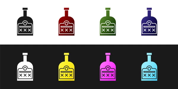 Set boisson alcoolisée icône bouteille de rhum isolé sur fond noir et blanc. Illustration vectorielle — Image vectorielle