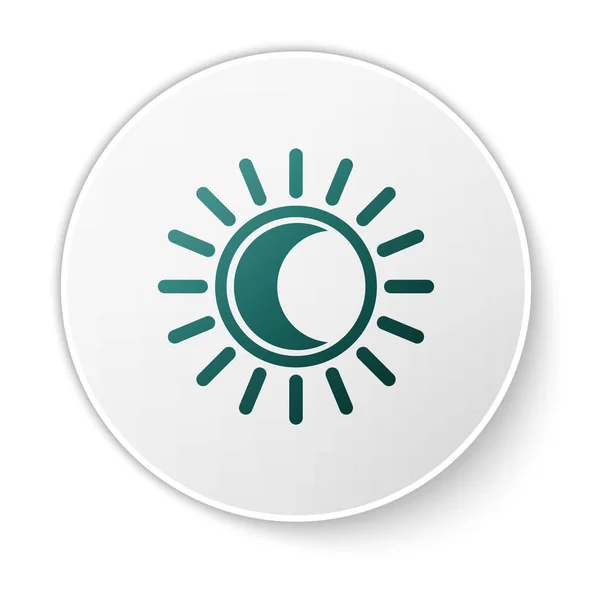 Groene Eclips van de zon pictogram geïsoleerd op witte achtergrond. Een totale sonar verduistering. Witte cirkel knop. Vector Illustratie — Stockvector