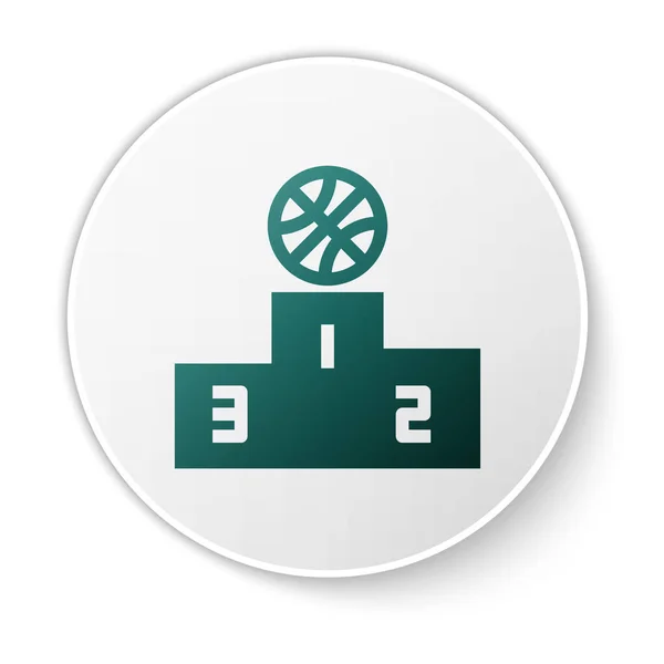 Зелений баскетбол над іконою подіуму спортивного переможця ізольовано на білому тлі. Кнопка білого кола. Векторна ілюстрація — стоковий вектор
