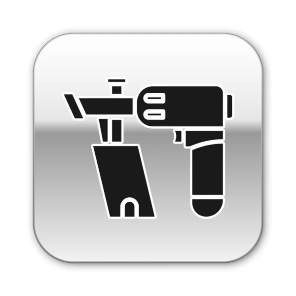 Black Nail gun icoon geïsoleerd op witte achtergrond. Zilveren vierkante knop. Vector Illustratie — Stockvector